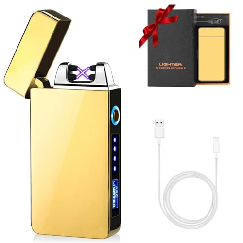 KIPIDA USB Elektronische Feuerzeug, Lichtbogen Feuerzeug,Touchscreen Elektro Feuerzeug LED Dual Lichtbogen Feuerzeug mit Batterieanzeige Winddicht Feuerzeug für Männer Damen Geschenk von KIPIDA