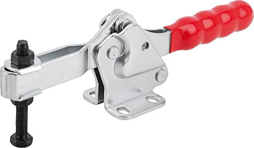 KIPP - Bedienteile | Normelemente KIPP Schnellspanner K1241 aus Stahl, horizontal mit verstellbarer Andruckspindel, Fuß waagrecht, Griff aus Kunststoff rot, Länge L: 225mm von KIPP - Bedienteile | Normelemente