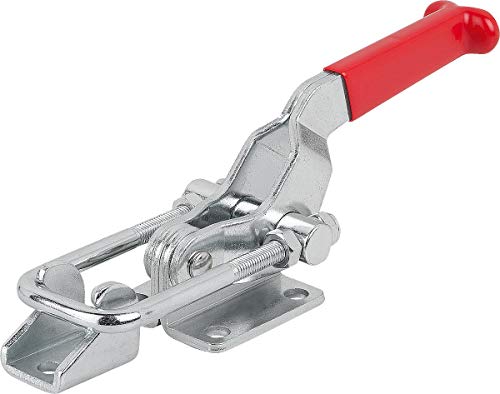 KIPP - Bedienteile Normelemente Bügelspanner K1261 aus Stahl, horizontal mit Gegenhalter, Fuß waagrecht, Griff: Kunststoff rot, Spannweg L2: 75mm von KIPP - Bedienteile | Normelemente