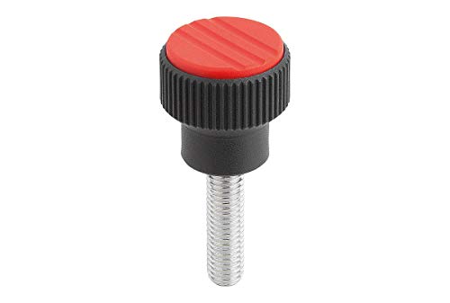 KIPP Rändelknopf K0247 Thermoplast rot, Außengewinde aus Stahl M5X15, Durchmesser D1=21mm, Höhe H=22mm von KIPP - Bedienteile | Normelemente