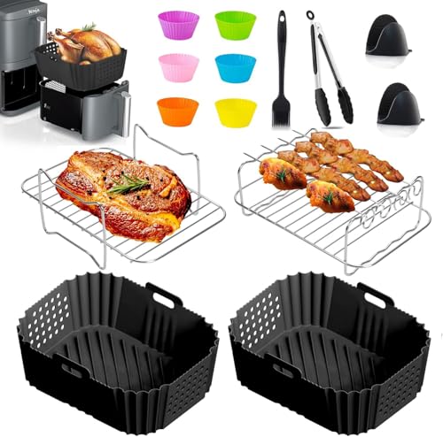 Ninja & COSORI Heißluftfritteuse Zubehör – 8,5L Airfryer Einsätze, BPA-freie Silikonformen für Ninja Foodi Max Dual Zone AF300EU/AF400EU/SL400EU/SL451EU, 7,6L-9,5L, 2 Kammern von KIQIONE