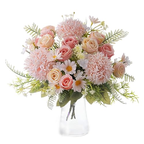 KIRIFLY Kunstblumen wie echt Künstliche Blumen Deko Rose Seidenblumen Hortensien Blumenarrangements Hochzeit Blumenstrauß 3 Packungen(Rosa) von KIRIFLY