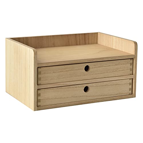 KIRIGEN Holz-Schreibtisch-Organizer mit 2 Schubladen und 1 Einlegeboden Heimarbeitsplatz Bürobedarf Holzaufbewahrungsbox Regal Etui Makeup Box Natur von KIRIGEN