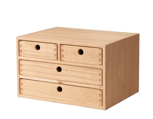 KIRIGEN Holz Schreibtisch-Organizer mit Schubladen Heimarbeitsplatz Bürobedarf Holz Aufbewahrungsbox Regalkasten Regalkasten Halter Schminkkasten mit 4 Schubladen Natur von KIRIGEN