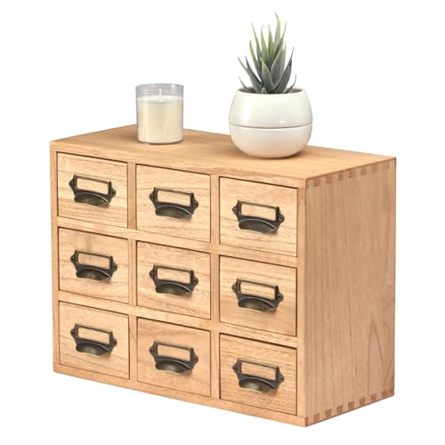 KIRIGEN Holz Schublade Organizer Desktop Storage Cabinet Box Schubladen für Home Office Desk Organisation und Lagerung 9 Schublade Mini Kommode mit Metallgriffen Natur von KIRIGEN