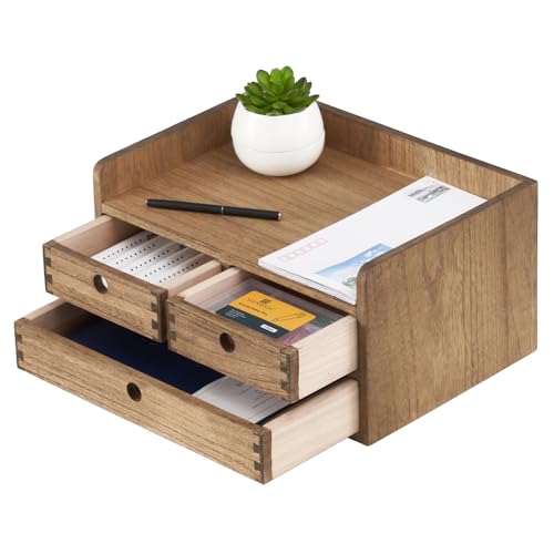 KIRIGEN Massivholz-Aufbewahrungsbox Flaches Tablett, Bürobedarf, Desktop-Organisator, großes Fassungsvermögen, Büroorganisator aus Holz 2D3C braun von KIRIGEN