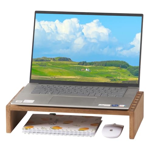 KIRIGEN Holz Monitorständer – Desktop Organizer für PC/Laptop/TV/Drucker | Büro-Aufsatz mit Stauraum Länge 39 Zentimeter braun von KIRIGEN