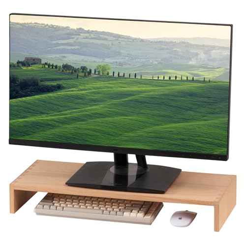 KIRIGEN Monitorständer aus Holz – Schreibtischständer aus Holz für Computer/Laptop/TV-Drucker – Monitorarme & Ständer Schreibtischerhöhung für Büro-Organizer – Desktop Arbeitsplatz Länge 59 cm Natur von KIRIGEN