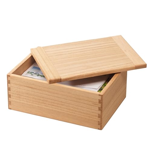 KIRIGEN Aufbewahrungsbox mit Deckel - Holzbox mit rollendem Tablett - Holzbox für die Aufbewahrung im Büro in originaler Holzfarbe von KIRIGEN