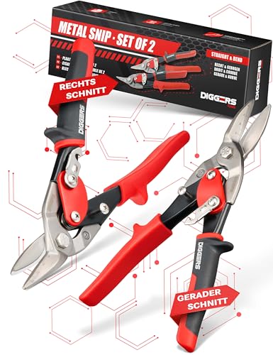 Diggers Tools Blechschere Set gerader & rechter Schnitt [ Müheloser Schnitt in Stahl & Edelstahl ] Profi Metallschere mit Hebelübersetzung - Blechschere Trockenbau, Drahtschere für Drahtgitter von KIRNER