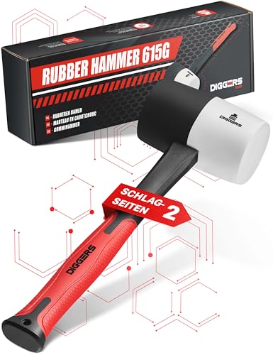 Diggers Tools Gummihammer Weiß/Schwarz 615g [ Allrounder 2-in-1 Funktion ] ⌀=55mm Doppelseitiger Schonhammer rückschlagfrei mit rutschfestem Fiberglasgriff - Camping Hammer, Pflasterhammer von KIRNER