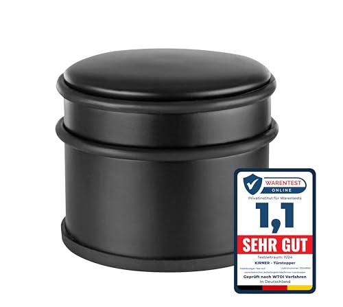 KIRNER Premium Türstopper schwarz matt - elegant & modern - 1,1 kg schwerer Design Türstopper Boden schwarz matt mit Gummiring zum Schutz der Türen - Türstopper Boden schwer, Türstopper hoch von KIRNER