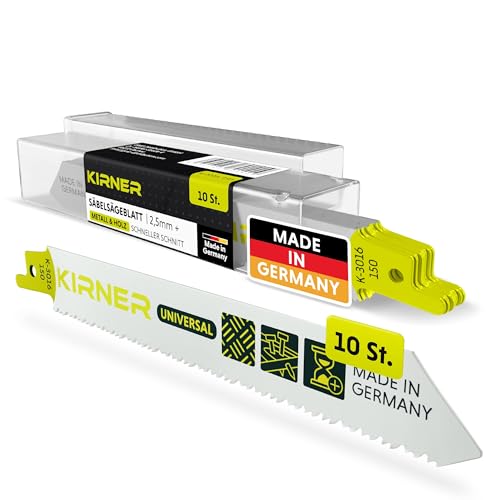 KIRNER Säbelsägeblätter Metall & Holz 150mm [ müheloser Schnitt in Holz & Metall ] 10er Pack Universal Säbelsägeblätter Metall - Reciprosägeblätter mit Universalaufnahme ab 2,5mm Schnitttiefe von KIRNER