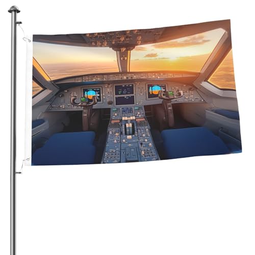 Cockpit eines Flugzeugs 2 x 3 doppelseitige Flagge – robustes und dekoratives Outdoor-Banner, ideal für Garten, Schlafzimmer und Partydekoration von KIRROWE