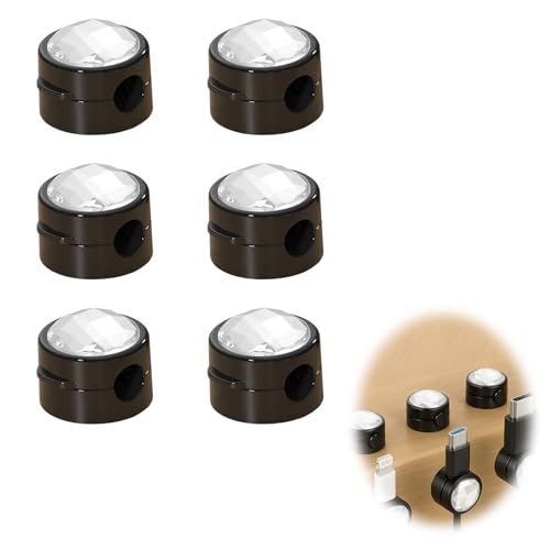 6x Magnetische Kabelhalter [360° Drehbar] – Selbstklebende Kabelclips für Ladekabel, USB & Audio – Ideal für Schreibtisch, Nachttisch, Auto & Wand (Schwarz) von KIRVOS
