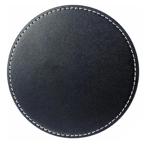 8 PCS Set Untersetzer Gläser Leder,Runde,Schwarz,10cm Untersetzer,Strapazierfähig rutschfest,aus Leder, ideal für Kaffee, Bier, Tee und Becher, Perfekt für Zuhause und Büro von KIRVOS