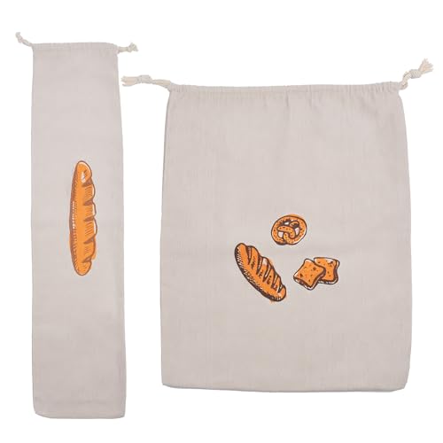 Brotbeutel Leinen 30x40cm & 15x66cm – Wiederverwendbar, waschbar mit Kordelzug für Brot, Baguette, Obst & Gemüse (2 Größen) von KIRVOS