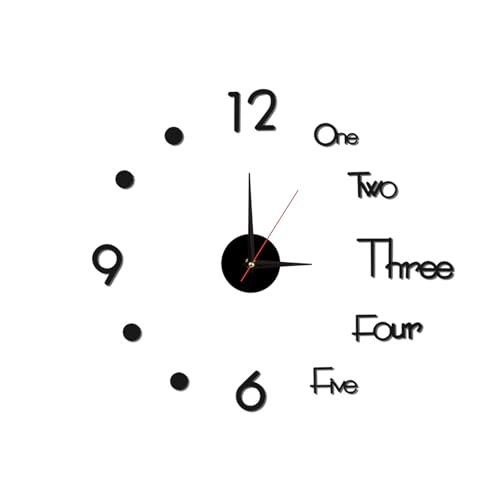 KIRVOS Klebe Wanduhr Groß 40CM,DIY 3D Wanduhren Moderne,Leise und Selbstklebend,Uhr Wand für die schöne Dekoration von Wohnzimmer, Schlafzimmer, Esszimmer, Büro, Küche（Schwarz） von KIRVOS