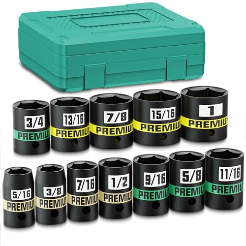 KIRXST 12-teiliges 3/8-Zoll-Antrieb, flacher Schlag-Steckschlüsselsatz, 5/16 bis 1 Zoll, halbtiefe Stecknüsse, CR-V, Steckschlüsselsatz für Auto und Zuhause, metrisch, 6 Punkt KIRXST 12-teiliges 3/8-Zoll-Antrieb, flacher Schlag-Steckschlüsselsatz, 5/16 bis 1 Zoll, halbtiefe Stecknüsse, CR-V, Steckschlüsselsatz für Auto und Zuhause, metrisch, 6 Punkt von KIRXST