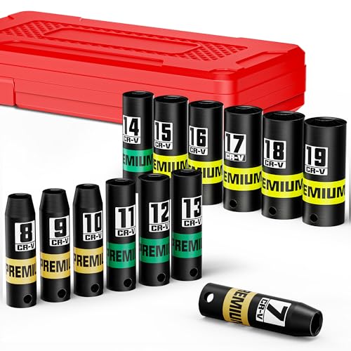 KIRXST 13-teiliges Steckschlüssel-Set, 3/8-Zoll-Antrieb, 7-19 mm, CR-V, 6-kant, Schwerlast-Stecknüsse für Schlagschrauber, Auto und Zuhause KIRXST 13-teiliges Steckschlüssel-Set, 3/8-Zoll-Antrieb, 7-19 mm, CR-V, 6-kant, Schwerlast-Stecknüsse für Schlagschrauber, Auto und Zuhause von KIRXST