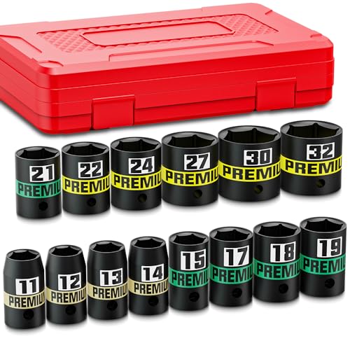 KIRXST 14-teiliges 1/2-Zoll-Antrieb, flacher Schlag-Steckschlüsselsatz, 11-22 mm, halbtiefe Stecknüsse, CR-V, Steckschlüsselsatz für Auto und Zuhause, metrisch, 6 Punkt KIRXST 14-teiliges 1/2-Zoll-Antrieb, flacher Schlag-Steckschlüsselsatz, 11-22 mm, halbtiefe Stecknüsse, CR-V, Steckschlüsselsatz für Auto und Zuhause, metrisch, 6 Punkt von KIRXST