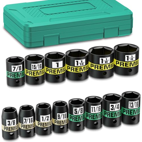 KIRXST 14-teiliges 1/2-Zoll-Antrieb, flacher Schlag-Steckschlüsselsatz, 3/8 Zoll bis 1-1/4 Zoll, halbtiefe Stecknüsse, Cr-V, Steckschlüsselsatz für Automobil und Zuhause, SAE, 6 Punkt KIRXST 14-teiliges 1/2-Zoll-Antrieb, flacher Schlag-Steckschlüsselsatz, 3/8 Zoll bis 1-1/4 Zoll, halbtiefe Stecknüsse, Cr-V, Steckschlüsselsatz für Automobil und Zuhause, SAE, 6 Punkt von KIRXST