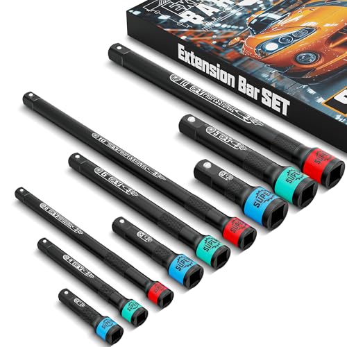 KIRXST 9tlg Steckschlüssel Verlängerung, Kraft-Verlängerung 1/4" 3/8" 1/2" Zoll Verlängerungs Satz von KIRXST