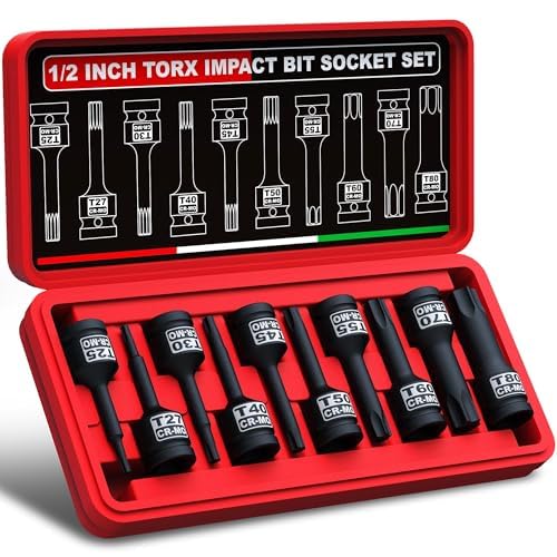 KIRXST 10Tlg. Kraft Torx Bit Schlagschrauber Nüsse Satz 1/2 Zoll, Kraft Torx Bit Einsatz T25-T80, Automobilmechanik, Baubranche Eingesetzt, Elektrische und Pneumatische Schlagschrauber von KIRXST