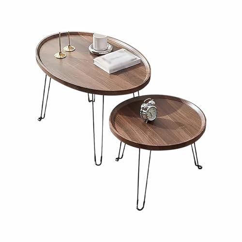 KISDFOND Couchtisch Rund, Sofatisch, Couchtisch 2er Set, Faltbarer Einfacher Beistelltisch, Einfach Aufzubauen, Leicht zu Tragen, Geeignet für Wohnzimmer und Schlafzimmer(Brown) von KISDFOND