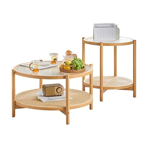 KISDFOND Couchtisch Rund Coffee Table Beistelltisch Rund Couchtisch-2er-Set, Modern und Schlicht, mit Abnehmbarer Glastischplatte, Einfacher Aufbau(Beige) von KISDFOND