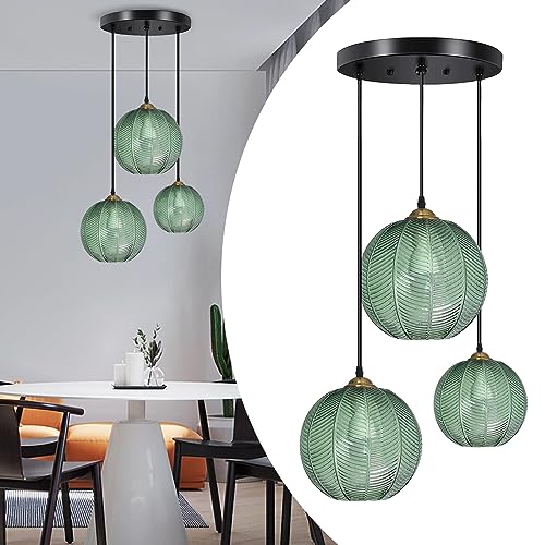 pendelleuchte,hängeleuchten & pendelleuchten Mit grünem Glas Lampenschirm lampe hängend im Wohnzimmer esstisch rund pendant light Kronleuchter grünes Glas für Frühstücksbar Ecke Küche Insel (3Light) von KISFWIU