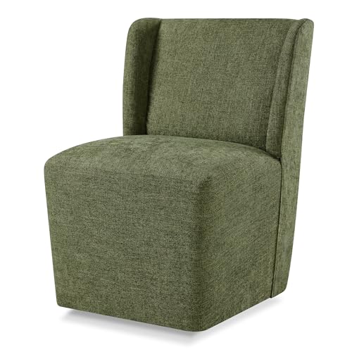 KISLOT Gepolsterter Esszimmerstuhl mit Rollen, Flügelrückenlehne, moderner Schreibtischstuhl mit Armlehnen, für Esszimmer, Schlafzimmer, Wohnzimmer, Lesezimmer, Grün, 1 Box von KISLOT