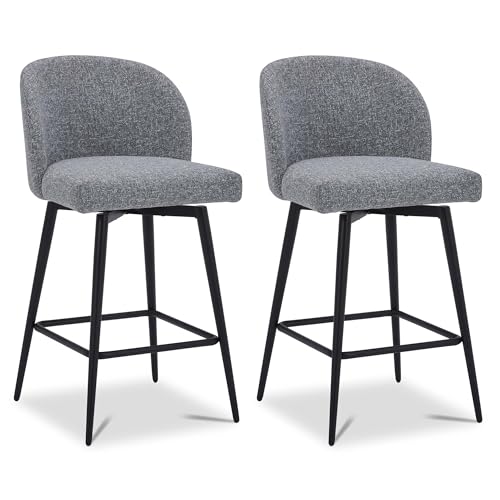 Kislot Counter Height Bar Stools Set of 3, 360° Swivel Upholstered Barstools with Backs and Metal Legs, 26" H Seat Height von KISLOT