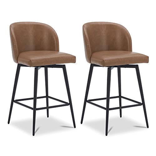 Kislot Counter Height Bar Stools Set of 3, 360° Swivel Upholstered Barstools with Backs and Metal Legs, 26" H Seat Height von KISLOT