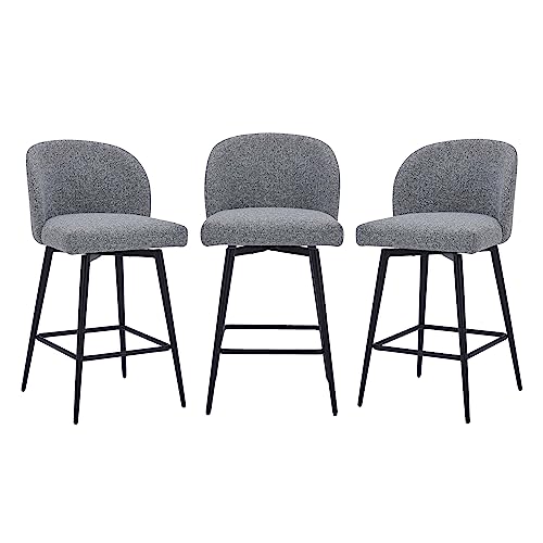 Kislot Counter Height Bar Stools Set of 3, 360° Swivel Upholstered Barstools with Backs and Metal Legs, 26" H Seat Height von KISLOT