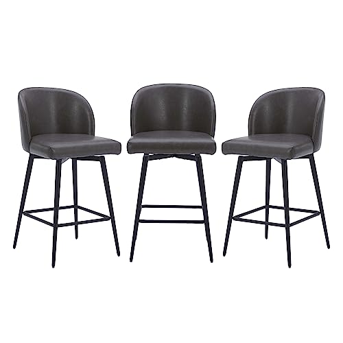 Kislot Counter Height Bar Stools Set of 3, 360° Swivel Upholstered Barstools with Backs and Metal Legs, 26" H Seat Height von KISLOT