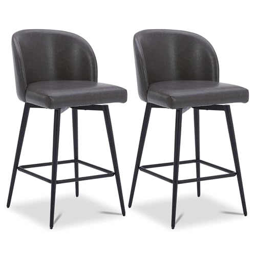 Kislot Counter Height Bar Stools Set of 3, 360° Swivel Upholstered Barstools with Backs and Metal Legs, 26" H Seat Height von KISLOT