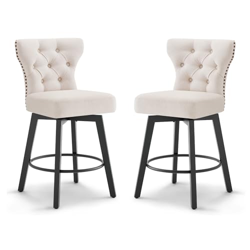 Kislot Counter Height Barstools 26 inch Upholstered Button Tufted Swivel Bar Stools with Back for Kitchen Island,Set of 2 von KISLOT
