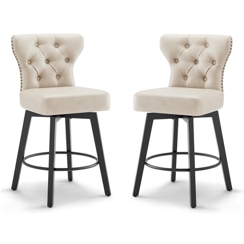 Kislot Counter Height Barstools 26 inch Upholstered Button Tufted Swivel Bar Stools with Back for Kitchen Island,Set of 2 Kislot Counter Height Barstools 26 inch Upholstered Button Tufted Swivel Bar Stools with Back for Kitchen Island,Set of 2 von KISLOT