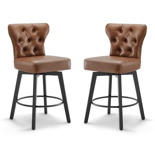 Kislot Counter Height Barstools 26 inch Upholstered Button Tufted Swivel Bar Stools with Back for Kitchen Island,Set of 2 Kislot Counter Height Barstools 26 inch Upholstered Button Tufted Swivel Bar Stools with Back for Kitchen Island,Set of 2 von KISLOT