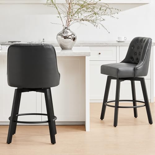 Kislot Counter Height Swivel Barstools with Back,26" H Seat Height Upholstered Bar Stools for Kitchen Island,Set of 2 von KISLOT