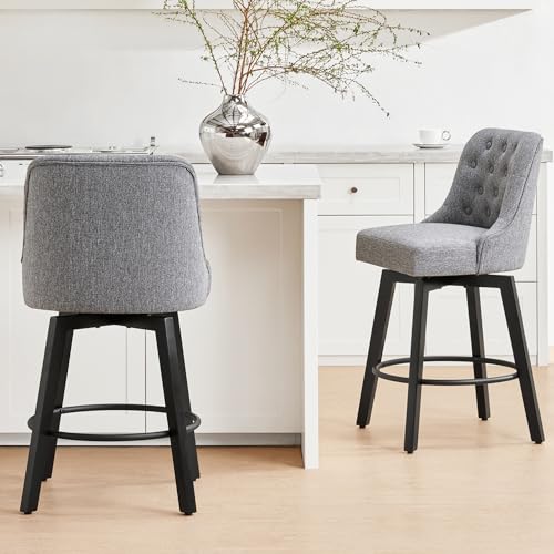 Kislot Counter Height Swivel Barstools with Back,26" H Seat Height Upholstered Bar Stools for Kitchen Island,Set of 2 von KISLOT