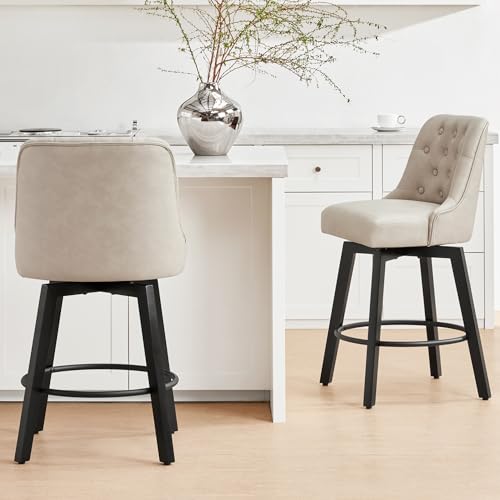 Kislot Counter Height Swivel Barstools with Back,26" H Seat Height Upholstered Bar Stools for Kitchen Island,Set of 2 von KISLOT