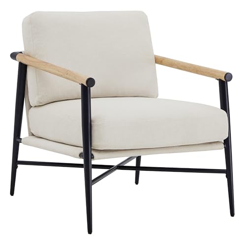 Kislot Mid Century Modern Accent Chair, Upholstered Lounge Armchair with Metal Frame & Wood Armrest, Single Reading Chairs Side Chairs for Living Room Bedroom von KISLOT