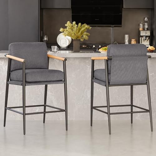 Kislot Mid Century Modern Barstools Set of 2, 26" H Upholstered Counter Height Bar Stools with Wood Armrests and Metal Legs Kislot Mid Century Modern Barstools Set of 2, 26" H Upholstered Counter Height Bar Stools with Wood Armrests and Metal Legs von KISLOT