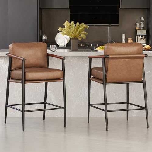 Kislot Mid Century Modern Barstools Set of 2, 26" H Upholstered Counter Height Bar Stools with Wood Armrests and Metal Legs Kislot Mid Century Modern Barstools Set of 2, 26" H Upholstered Counter Height Bar Stools with Wood Armrests and Metal Legs von KISLOT