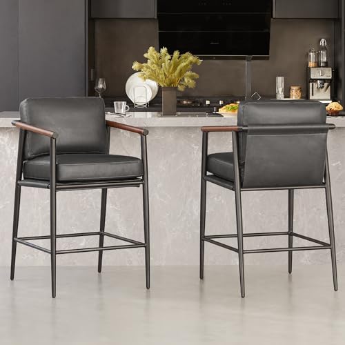 Kislot Mid Century Modern Barstools Set of 2, 26" H Upholstered Counter Height Bar Stools with Wood Armrests and Metal Legs Kislot Mid Century Modern Barstools Set of 2, 26" H Upholstered Counter Height Bar Stools with Wood Armrests and Metal Legs von KISLOT