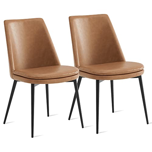 Kislot Mid-Century Padded Dining Chair, Modern Upholstered Leather Dining Room Chair Set of 2 with Metal Legs von KISLOT
