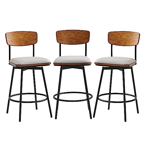 Kislot Swivel Counter Height Bar Stools with Back, Fabric Upholstered Barstools, 27" Seat Height, Metal & Wood Frame von KISLOT