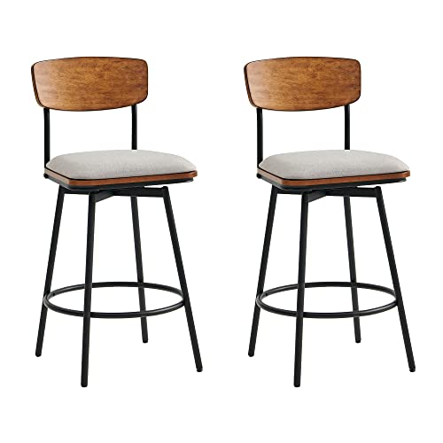 Kislot Swivel Counter Height Bar Stools with Back, Fabric Upholstered Barstools, 27" Seat Height, Metal & Wood Frame von KISLOT